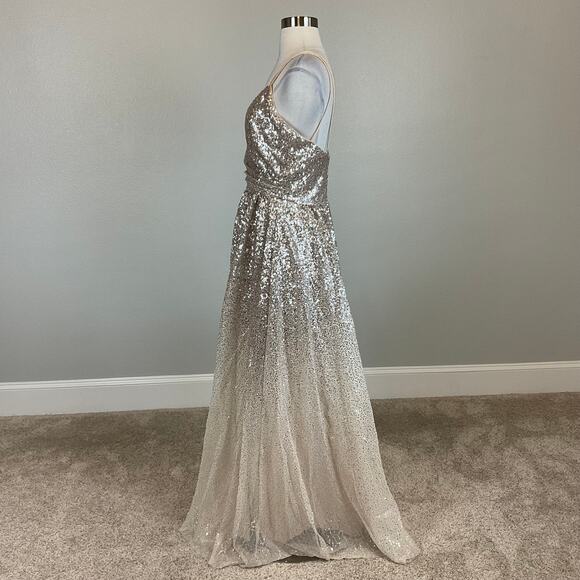 Eliza J Women's Sequined Ball Gown Gold Size 8 Sleeveless Long Formal Dress - Picture 6 of 12